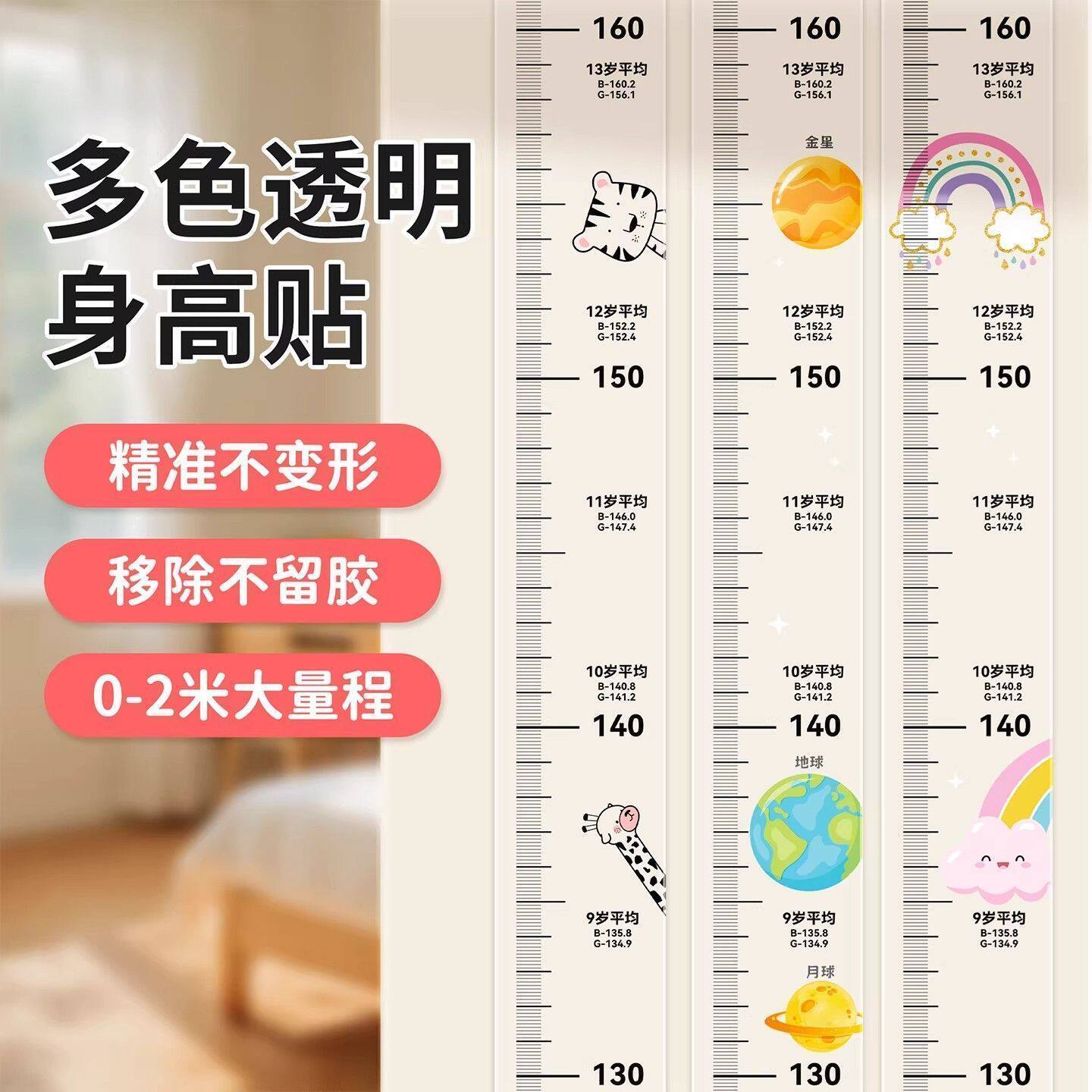 身高尺透明墙贴不伤墙卡通贴儿童身高门贴测量尺标准身身高贴