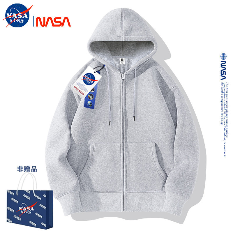NASA联名美式开衫卫衣男女同款夹克连帽宽松情侣装秋加绒加厚外套