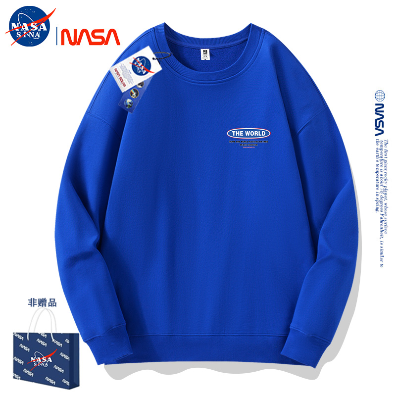 NASA联名圆领卫衣男大码克莱因蓝情侣装潮牌学生秋冬圆领宽松外套