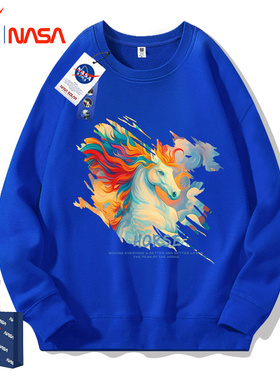 NASA联名马年红色圆领卫衣男女2026秋冬新年本命年上衣拜年服定制