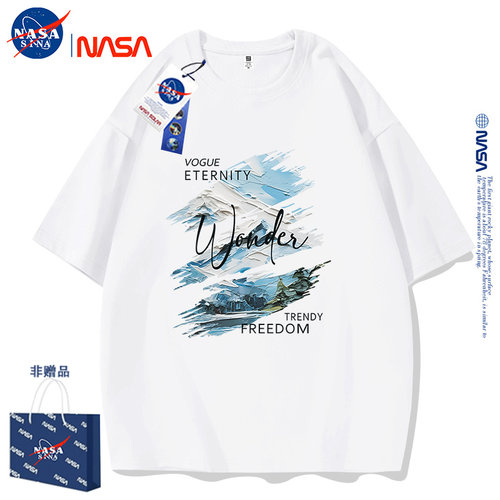 NASA联名短袖t恤男纯棉2026夏季青少年美式高街重磅潮牌打底衫