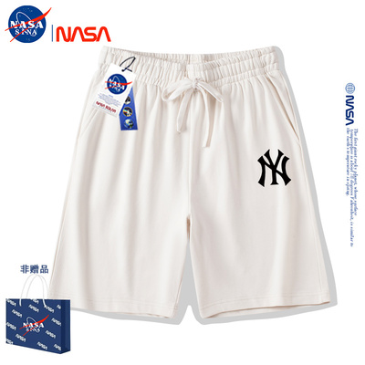 NASA联名夏季白色抽绳休闲短裤男美式高街宽松运动百搭五分裤透气