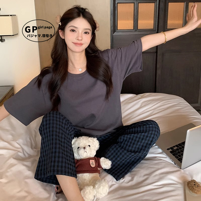 纯棉睡衣女春夏季带胸垫