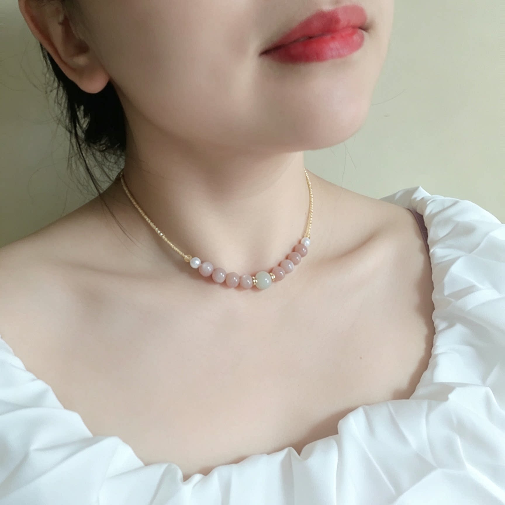 太阳石甲状腺遮疤痕天然可调节编织项链女纯银轻奢小众锁骨链新