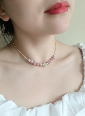 太阳石甲状腺遮疤痕天然可调节编织项链女纯银轻奢小众锁骨链新