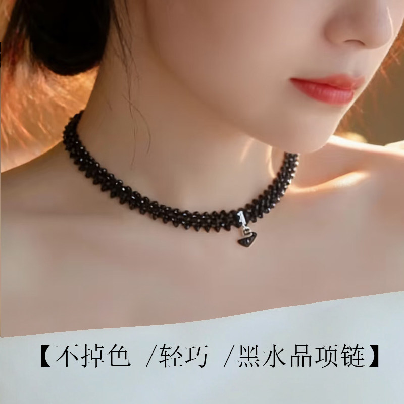黑天鹅925纯银项链 黑尖石宽边疤痕颈链时尚明显同款choker锁骨链