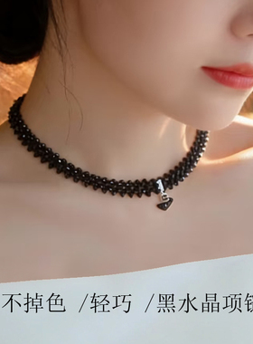 黑天鹅925纯银项链 黑尖石宽边疤痕颈链时尚明显同款choker锁骨链