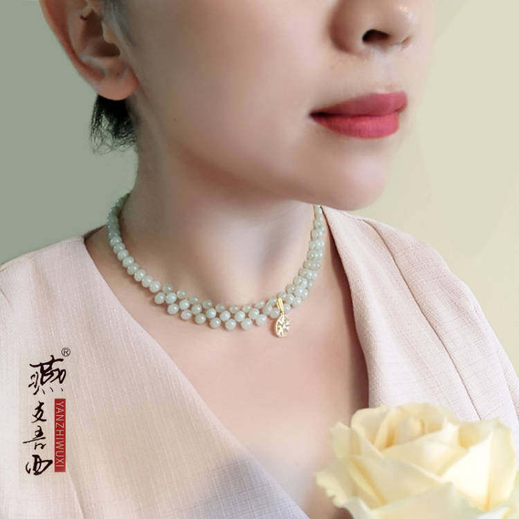 甲状腺遮术后遮挡疤痕天然和田玉可调节款女锁骨短款颈项链