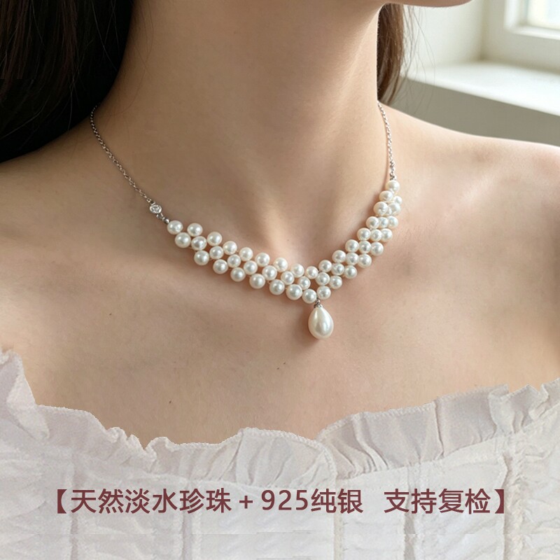 甲状腺术后遮挡疤痕锁骨项链天然珍珠女原创防过敏925纯银可调节