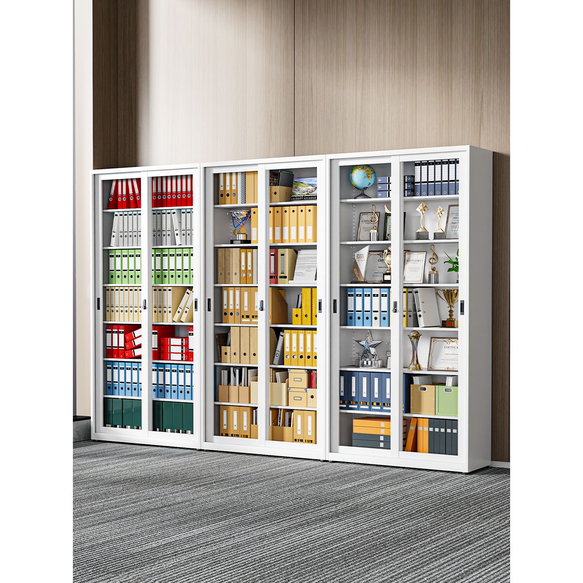 办公室玻璃推拉门文件柜会计财务资料柜档案柜带锁铁皮柜置物书柜