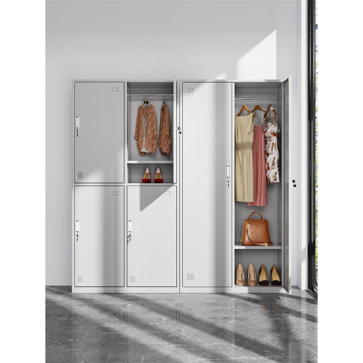 更衣柜学校宿舍铁皮衣柜钢制员工储物柜健身房浴室多门存包换衣柜