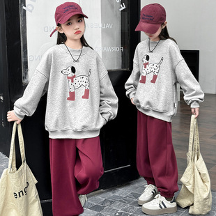 女童套装2025春秋季新款中大童卡通时尚洋气卫衣阔腿裤两件套