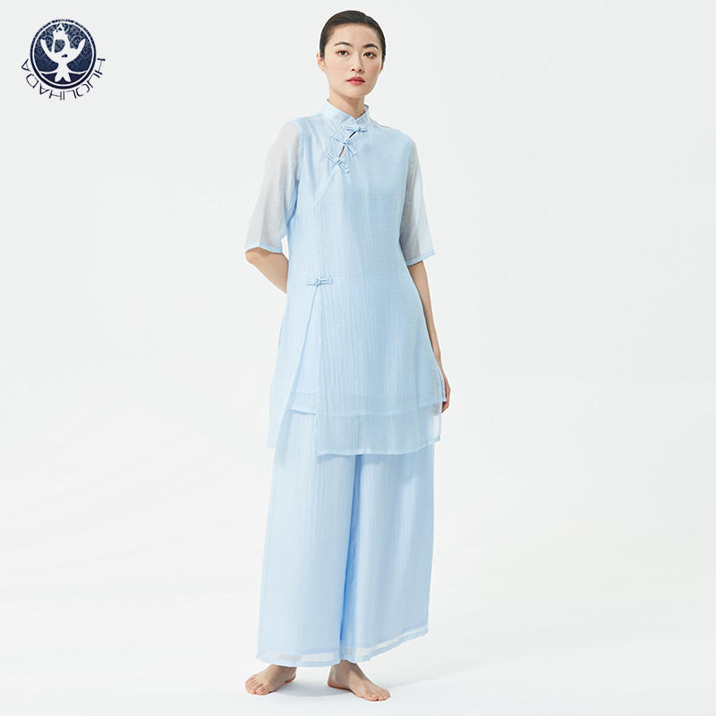 活力紧身哈达禅服2021春款丝绵锦纶浅粉色古典中国风瑜伽舞蹈茶服