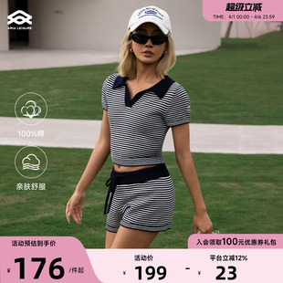 T恤女短款 Aria 短袖 条纹运动休闲套装 三分短裤 新款 Leisure 夏季