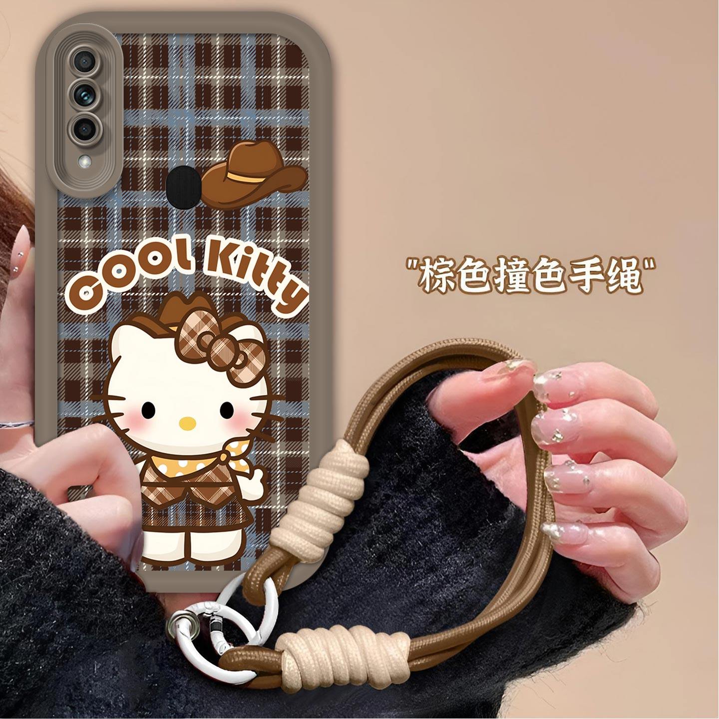 格纹凯蒂猫适用于OPPOA8手机壳a8全包pdbm00磨砂可爱KT猫防摔软壳高级感oppoa8保护套卡通气囊创意新款手机套