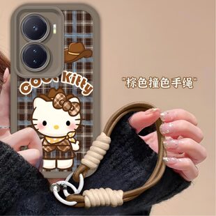 格纹凯蒂猫适用iQOOZ7手机壳iQOOz7i全包V2270A磨砂可爱KT猫防摔软壳高级感V2230EA保护套卡通气囊创意新款
