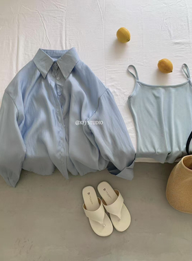 NN | 2025秋新款百搭天丝衬衫女高级感小众设计感上衣两件套春夏