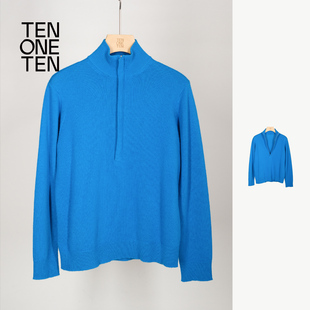 时尚 蓝色拉链高领打底衫 百搭 ONE TEN