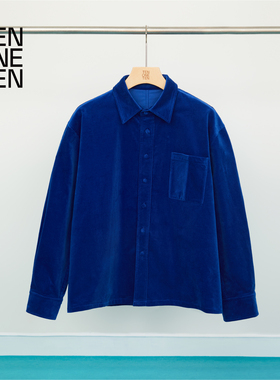 TEN ONE TEN 棉质灯芯绒口袋普鲁士蓝衬衫中性百搭男女同款