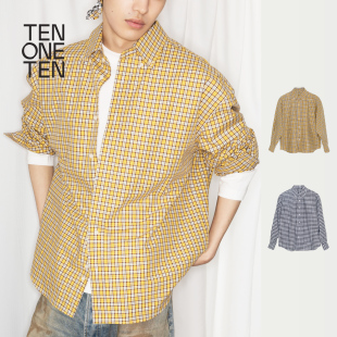 型百搭黄色黑白格纹衬衫 落肩微阔版 ONE TEN