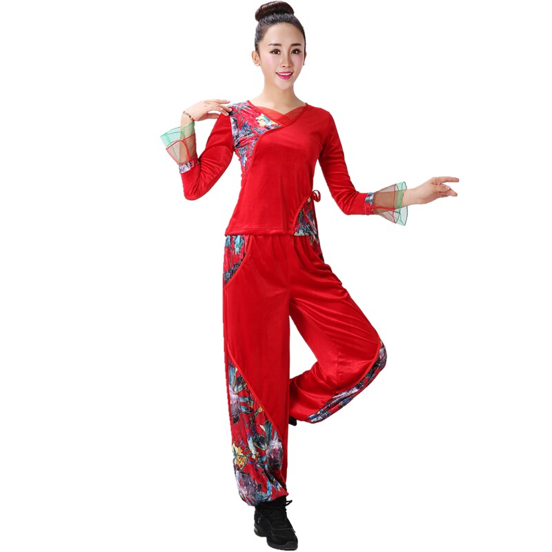春英广场舞秧歌舞服装女秋冬新款套装中老年金丝绒灯笼裤跳舞衣服