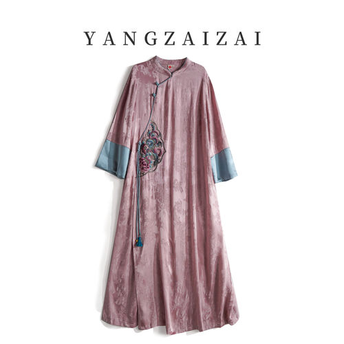 羊在在【紫藤花】民族风设计师高定款刺绣提花连衣裙L24YL0429