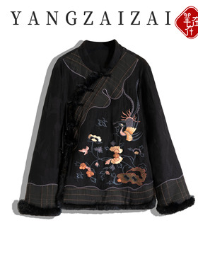 羊在在民族风复古国风盘扣夹棉保暖棉服棉袄上衣冬中式MF25YQ915