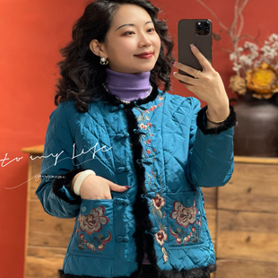 国风刺绣羽绒服防寒白鸭绒外套YRF24GY140 新中式 羊在在 栖春山