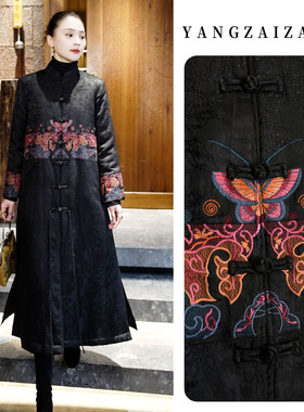 羊在在民族风刺绣中式加厚长款提花盘扣外套棉服棉衣MF25GY959