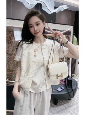 新中式国风减龄漂亮洋气女装宋锦白色马甲阔腿裤套装2025新款夏季