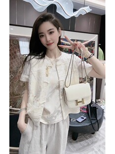 新中式国风减龄漂亮洋气女装宋锦白色马甲阔腿裤套装2025新款夏季