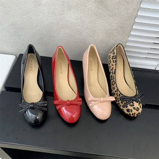 nana娜娜家性感圆头坡跟高跟鞋女小众高级感蝴蝶结百搭一脚蹬单鞋