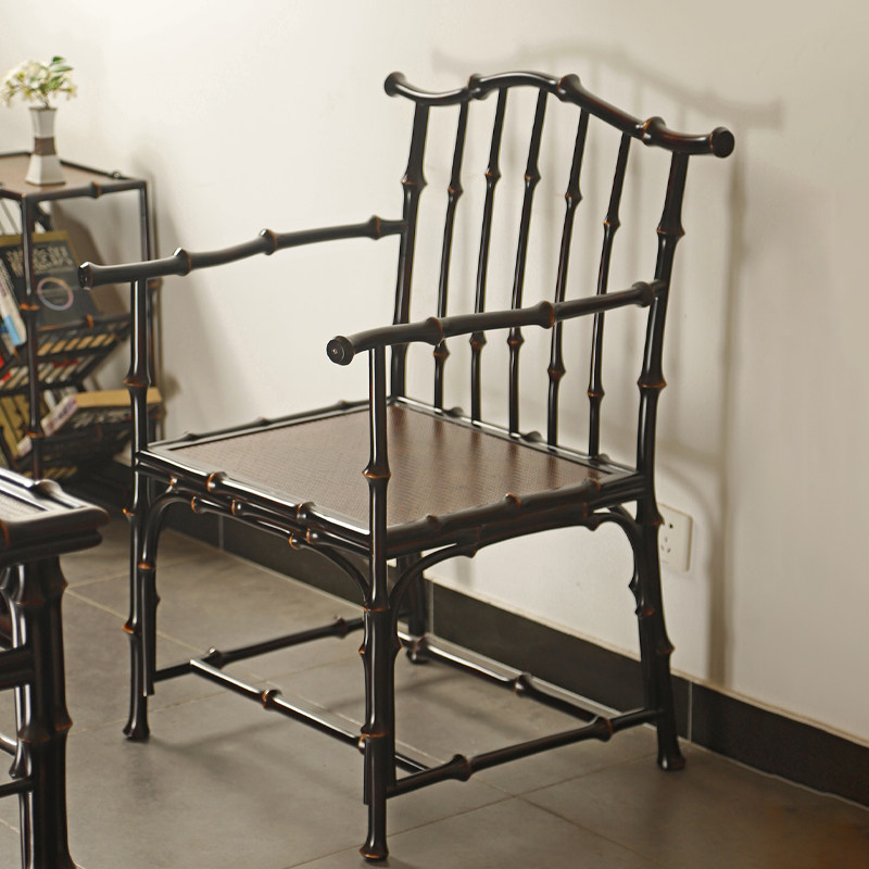 中式筇竹官帽椅圈椅主椅太师椅老式茶桌椅明式家具茶室扶手椅凳子