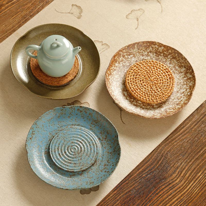 粗陶壶承壶垫干泡台藤编垫茶盘