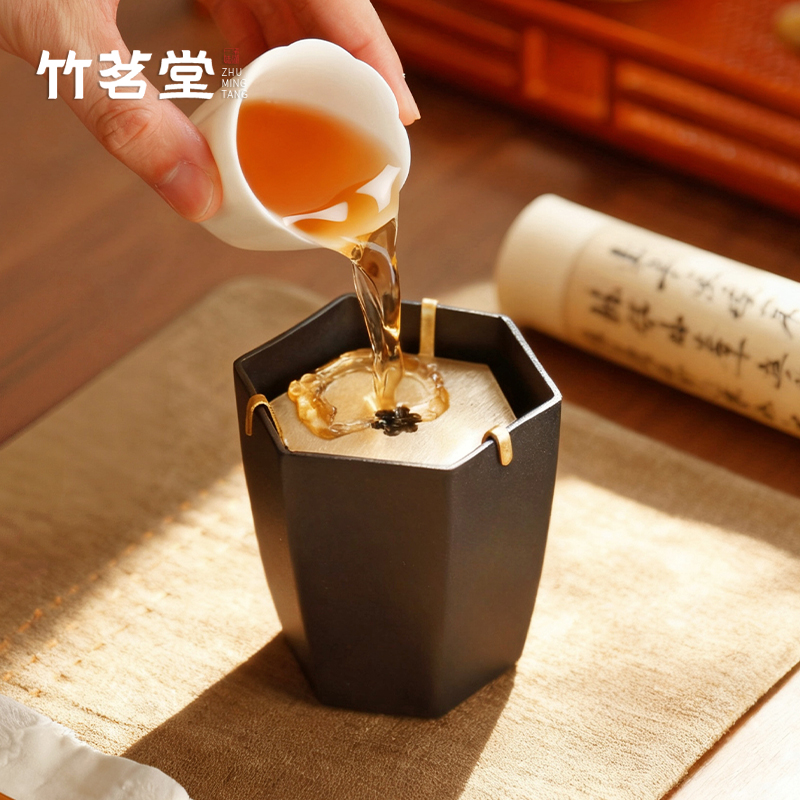 大漆铁艺茶洗水盂小号建水茶钵