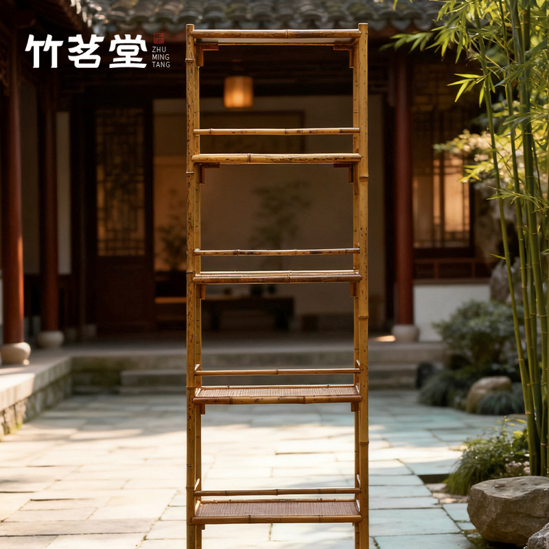 梅鹿竹多宝格博古架茶具收纳架展示柜中式陈设家具落地多层置物架