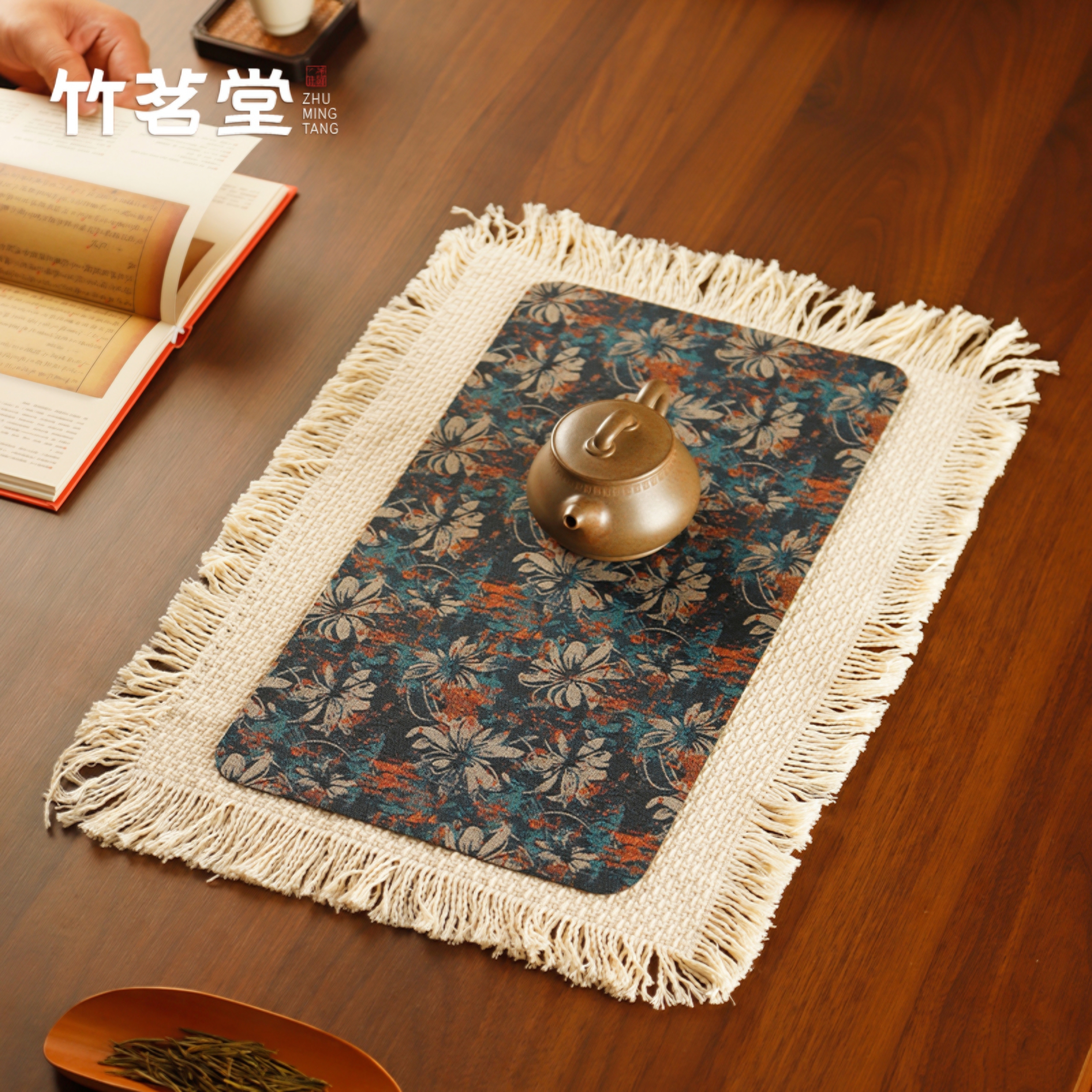 中式复古双层织锦干泡茶席棉麻