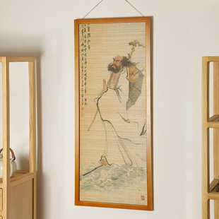 新中式竹丝挂画屏风玄关隔断茶室窗帘卷帘背景装饰客厅卧室壁画