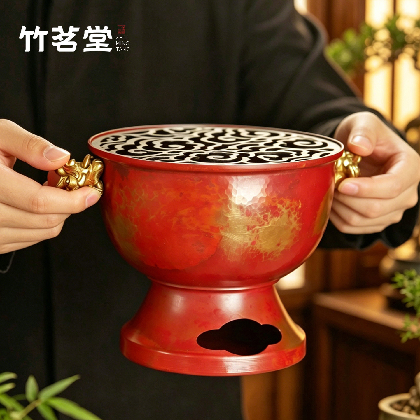 手工彩铜围炉煮茶炉紫铜木炭炉小火炉烧水壶泡茶碳炉温茶炉烧烤炉