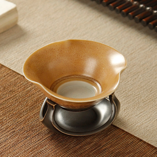 素黄烧荷叶茶滤茶漏一体陶瓷滤网