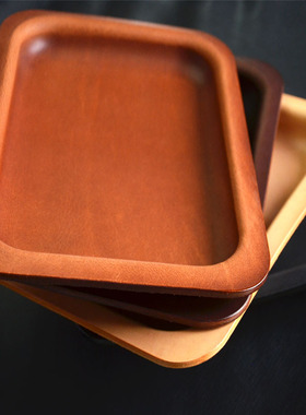 复古牛皮盘子文玩手串珠子收纳托盘杂物盘植鞣桌面首饰玄关置物盘