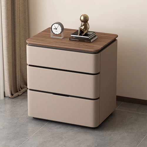 全实木轻奢免安装三抽床头柜家用意式极简卧室现代简约储物床边柜