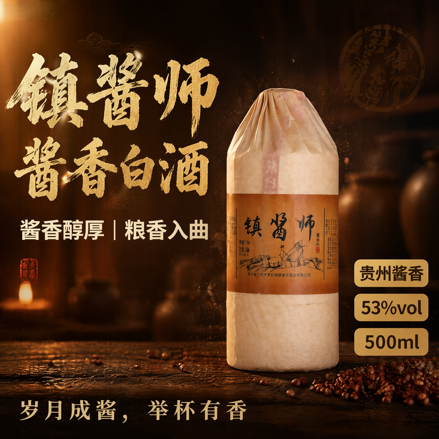 镇酱师酱香53度坤沙白酒整箱