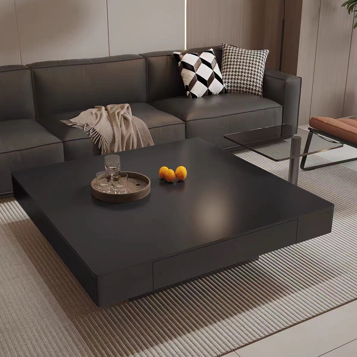 方形黑色岩板茶几轻奢现代简约小户型家用客厅茶几意式极简风组合,住宅家具,茶几,淘宝优惠券,粉丝福利购,淘宝优惠卷