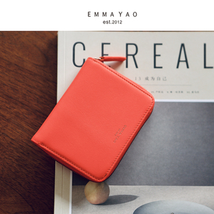 EMMAYAO 女式真皮短款钱包 头层牛皮拉链小钱包 时尚韩版零钱包