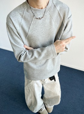 cleanfit灰色解构长袖T恤男秋季boxy潮牌美式重磅内搭打底衫卫衣