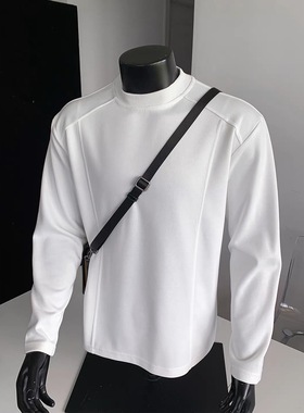 cleanfit重磅圆领卫衣男秋季潮牌美式正肩长袖t恤宽松内搭打底衫