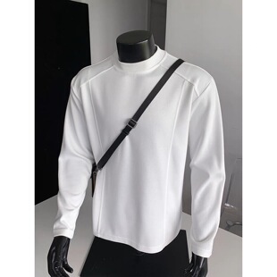 t恤宽松内搭打底衫 正肩长袖 潮牌美式 cleanfit重磅圆领卫衣男秋季