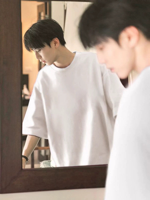 美式落肩重磅t恤男生韩系穿搭SAVIOR短袖三本针纯棉五分袖夏季