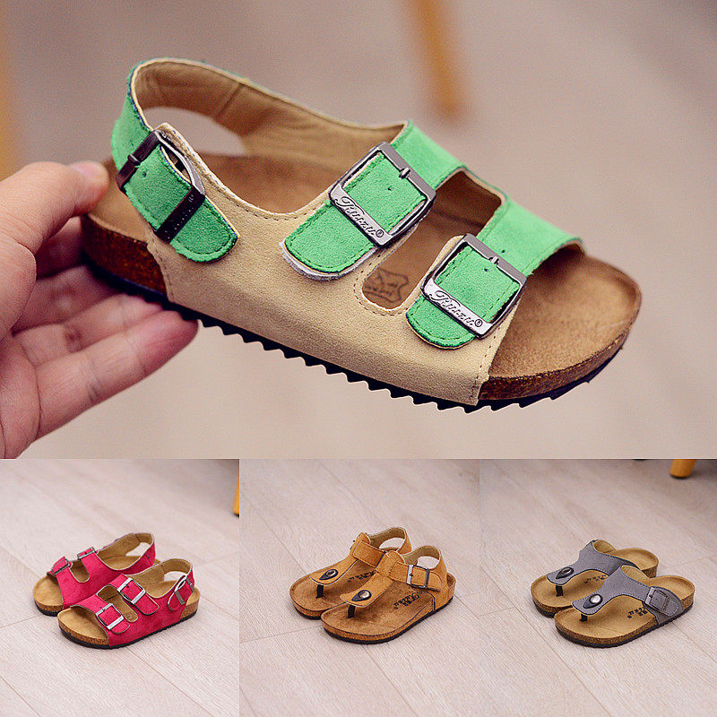 Sandales enfants en suède tong suture de voiture pour été - semelle caoutchouc - Ref 1053423 Image 1